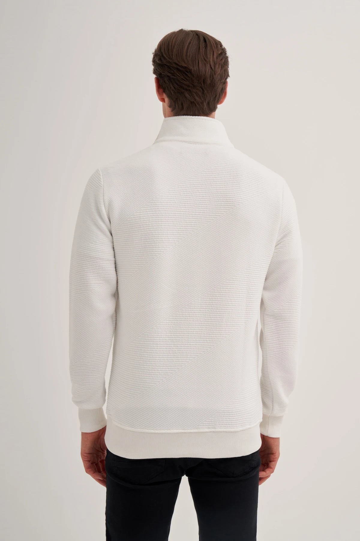 Minizipper Textured Cotton Blend Slim Fit Sweatshirt