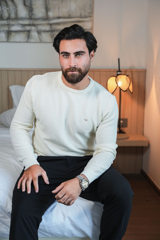 Textured Cotton Slim Fit Crew Neck Sweatshirt