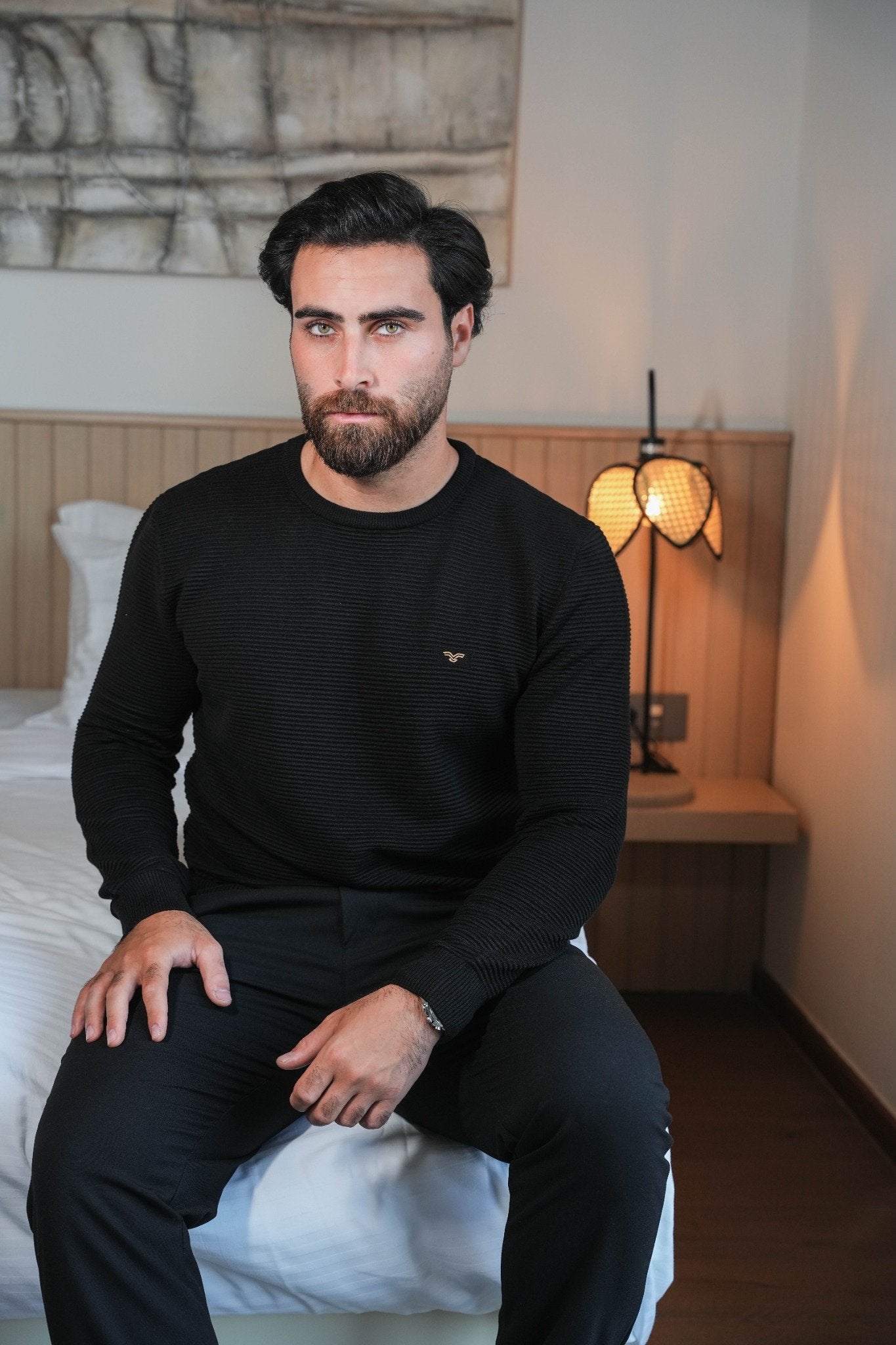 Textured Cotton Slim Fit Crew Neck Sweatshirt