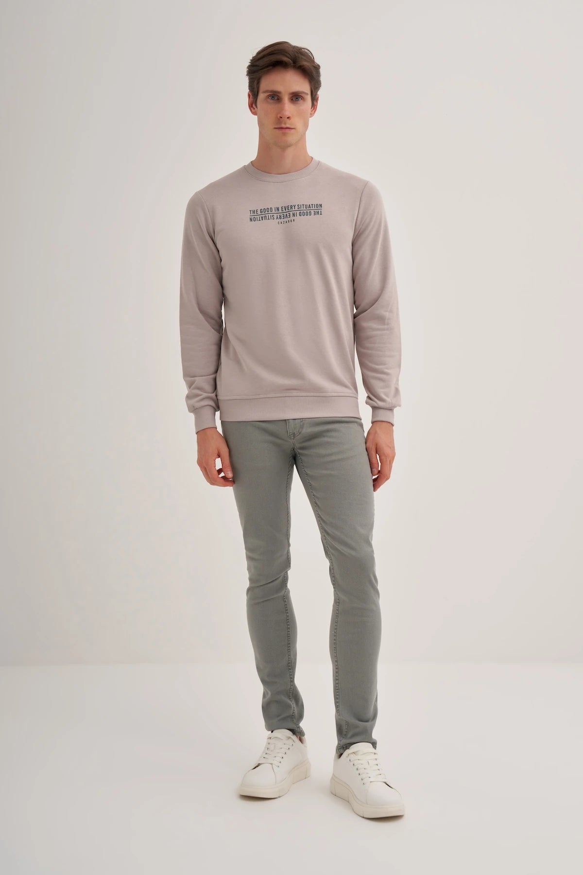 Printed Cotton Blend Slim Fit Sweatshirt