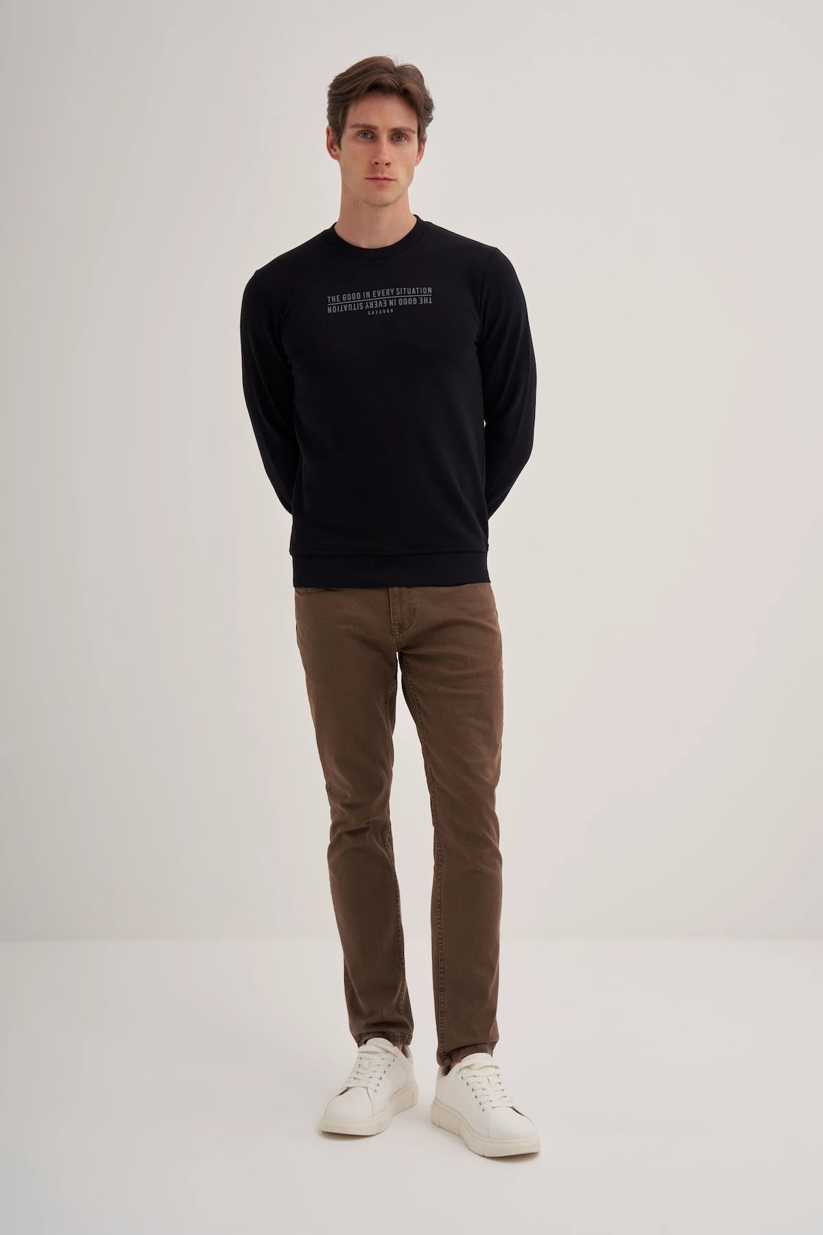 Printed Cotton Blend Slim Fit Sweatshirt