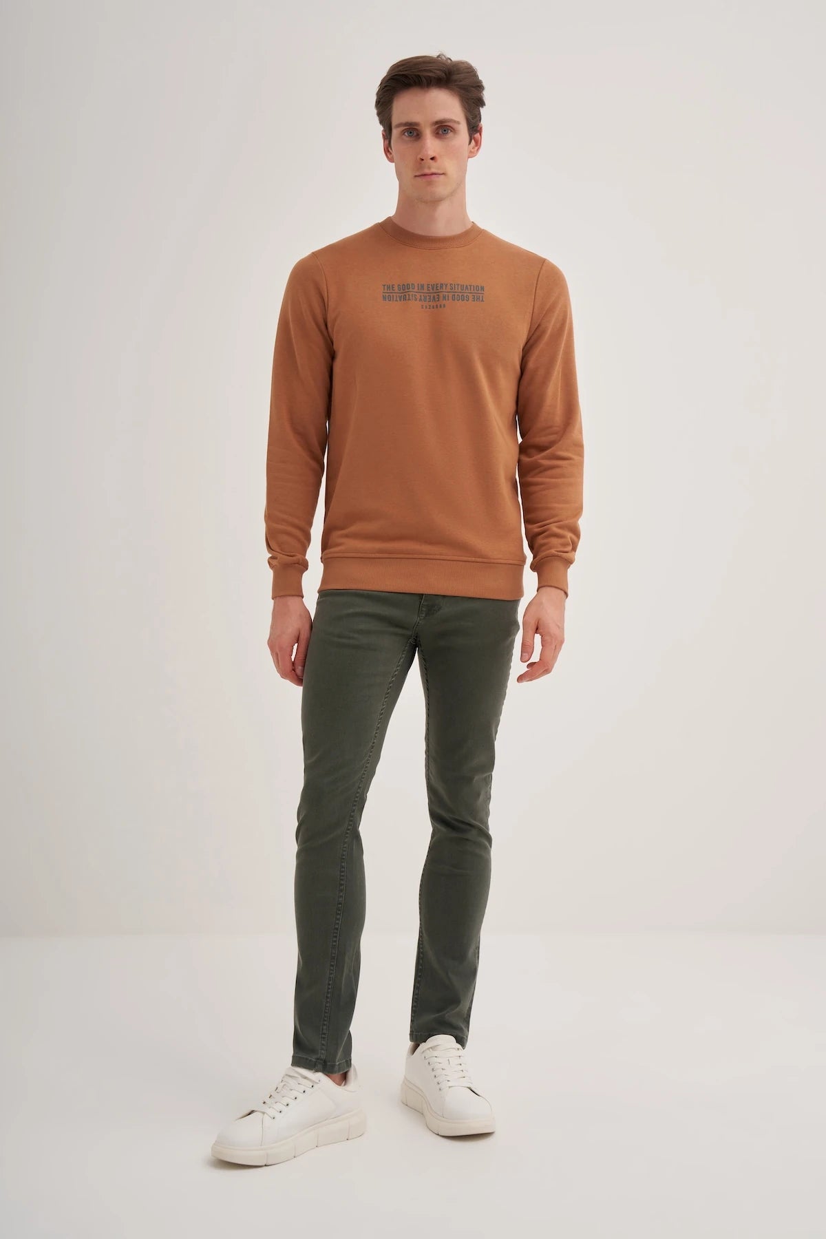 Printed Cotton Blend Slim Fit Sweatshirt